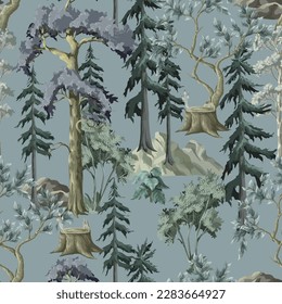 Seamless pattern with firs,trees and bushes. Vector