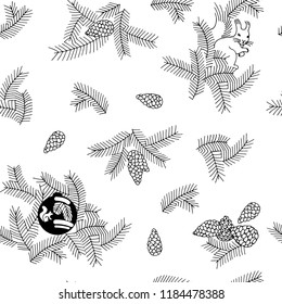 seamless pattern with  fir-tree,  hand-drawn vector illustration