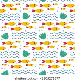 Seamless pattern with fish abstract elements. Vector background with a marine theme.