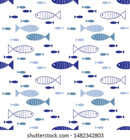 Seamless pattern with fish. Abstract marine pattern. Wallpaper, print, wrapping paper, packaging, textile design. Vector illustration.