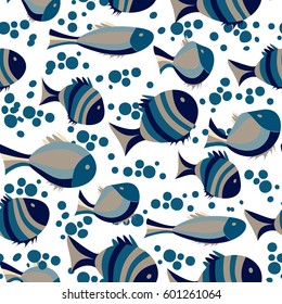 Seamless pattern with fish. Abstract vector illustration. Color image of repeating and alternating constituent elements. Decorative ornament