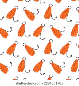 Seamless pattern with fish bait in flat style. Fishing tackle print. Vector illustration.