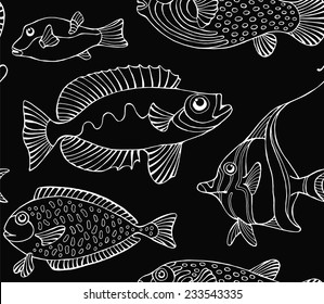 Seamless Pattern Fish Black & White