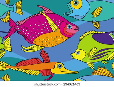 Seamless Pattern Fish Bright  Color