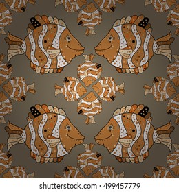 a seamless pattern with fish. Brown. Beige. Vector.