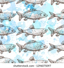 Seamless pattern with fish. Can be used on packaging paper, fabric, background for different images, etc. 