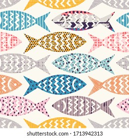 Seamless pattern with fish. Can be used on packaging paper, fabric, background for different images, etc.