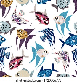 Seamless pattern with fish. Can be used on packaging paper, fabric, background for different images, etc.