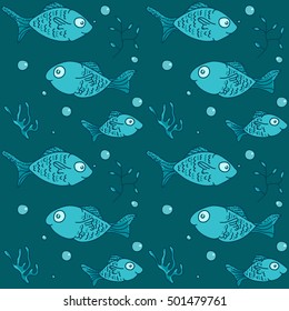 Seamless pattern with fish. Pattern can be used for wallpaper, greeting cards, scrapbooking, print, gift wrap, manufacturing, fabric.