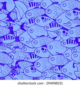 Seamless pattern with fish in cartoon style. Vector illustration.