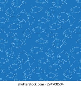 Seamless pattern with fish in cartoon style. Vector illustration.