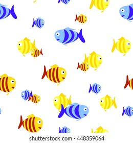 Seamless pattern with fish in cartoon style. Vector illustration.