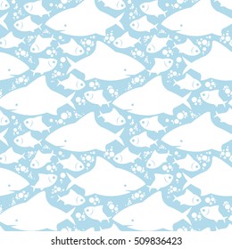 Seamless pattern with fish in cartoon style. Vector illustration.