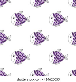 Seamless pattern with fish. Color illustration in doodle style.