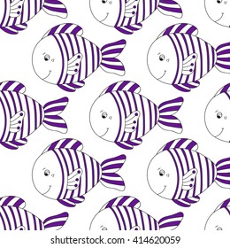 Seamless pattern with fish. Color illustration in doodle style.