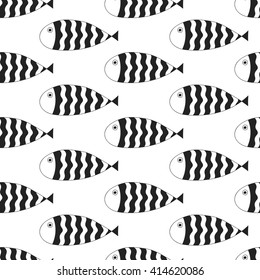 Seamless pattern with fish. Color illustration in doodle style.