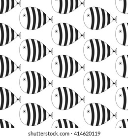 Seamless pattern with fish. Color illustration in doodle style.