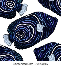 seamless pattern Fish is dark emperor angelfish  vector illustration