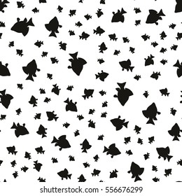 Seamless pattern of fish in different sizes, floating in a chaotic manner. Vector illustration
