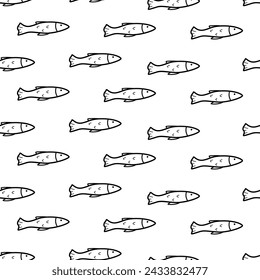 Seamless pattern with fish doodle style. Vector illustration a flock of fish, background sprat fish saury capelin.