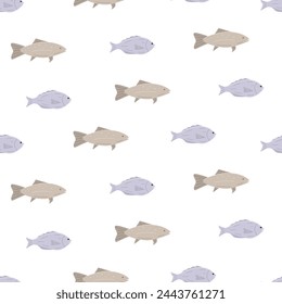 Seamless pattern with fish doodle style. Vector illustration dorado carp, background.