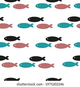 Seamless pattern with fish illustrations in scandinavian style. For fabric, textile, wallpapers, decor. 
