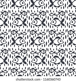 Seamless pattern of fish. Marine themed. Figure for textiles. Repeating texture. 