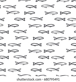 Seamless pattern of fish. Marine themed. Figure for textiles. Wrapper for a tin can.