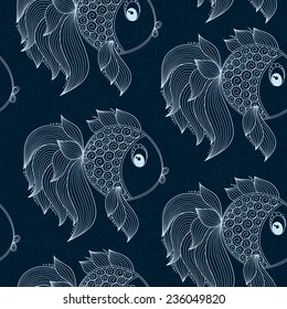 seamless pattern with fish on a blue background