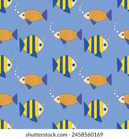 patrón sin costuras de pescado sobre un fondo azul