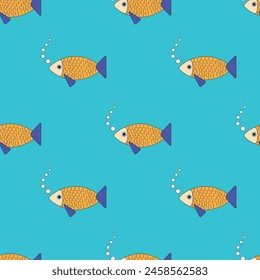 seamless pattern of fish on a blue background