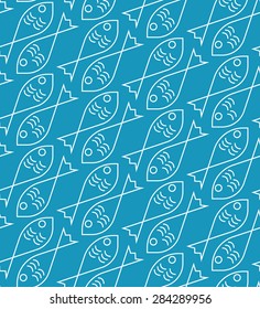 Seamless pattern with fish on a blue background. Summer sea pattern