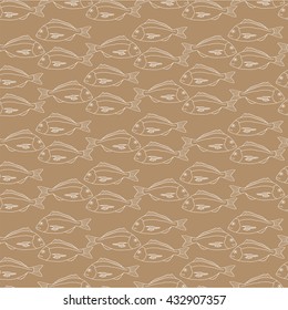 Seamless pattern of fish on kraft paper. Graphic illustration of menu design, packaging bags, recipes, textiles.