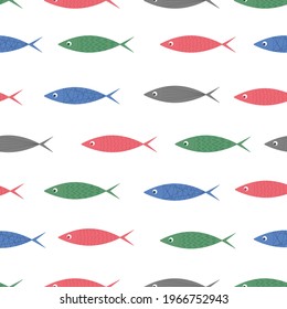 Seamless pattern with fish on a white isolated background. Vector