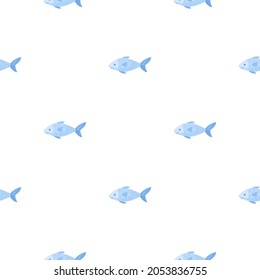 Seamless pattern fish on white background. Simple ornament with sea animals. Geometric template for fabric. Design vector illustration.