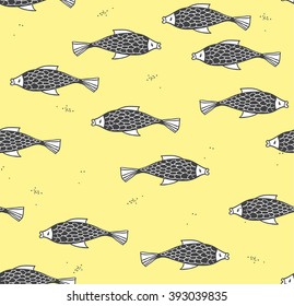 Seamless pattern with fish on a yellow background