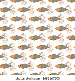 Seamless pattern with fish. Retro style. Texture for wallpaper, fabric, wrapping. Vector illustration. 