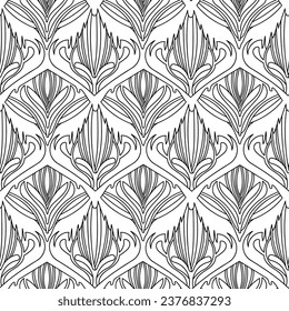 Patrón sin brillo con balanzas de peces en estilo art deco - ilustración vectorial en blanco y negro dibujada a mano.