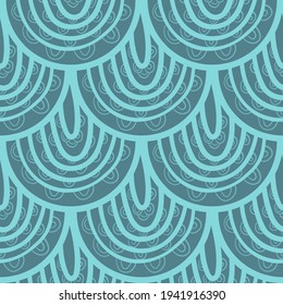 Seamless pattern with fish scales. Hand drawn vector illustration. Flat colors, easy to recolor.