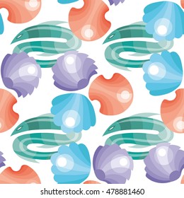 Seamless pattern with fish shells.