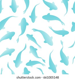 Seamless pattern with fish silhouette swimming on light background. Vector illustration