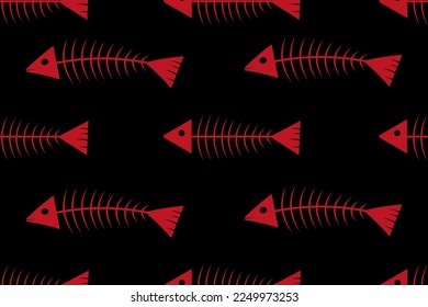 Seamless pattern with a fish skeleton. Minimalist print design for wallpaper and bed linen with the image of red fish bones. Minimalism in Japanese style.