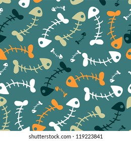 Seamless pattern with fish skeletons