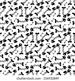Seamless pattern with fish skeletons
