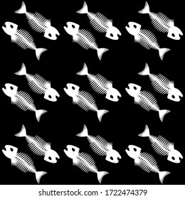 Seamless pattern with Fish skeletons. Endless background. Vector illustration.
