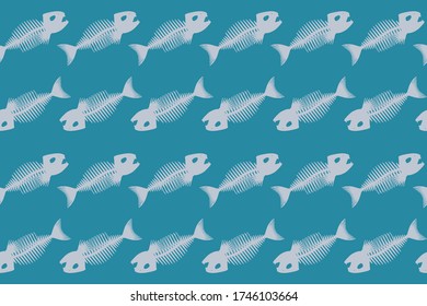 Seamless pattern with Fish skeletons. Endless background. Vector illustration.