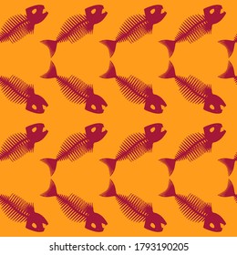 Seamless pattern with Fish skeletons. Endless background. Vector illustration.