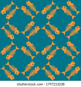 Seamless pattern with Fish skeletons. Endless background. Vector illustration.