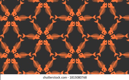 Seamless pattern with Fish skeletons. Endless background. Vector illustration.