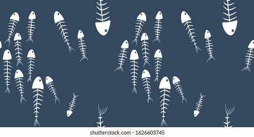 seamless pattern of fish skeletons on a gray background. concept of magic, mysticism and voodoo. for fabric, cards, prints, wallpapers